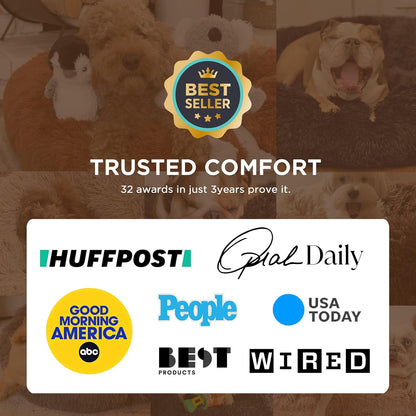 Calming Cat Beds for Indoor Cats - Small Cat Bed Washable 20 Inches, Anti-Slip round Fluffy Plush Faux Fur Pet Bed, Fits up to 15 Lbs Pets, Camel